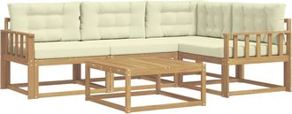 vidaXL Conjunto De Sof&aacute;s De Exterior 5 Uds. Blanco Y Crema Poli&eacute;ster Vidaxl