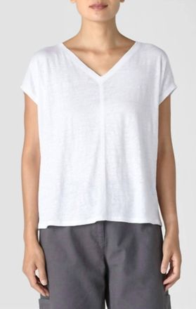 Eileen Fisher Organic Linen Jersey V-Neck Tee In White