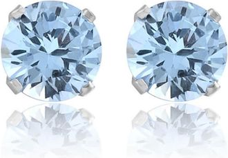 Pompeii3 1Ct TW Aquamarine 5mm Studs in 10k White or Yellow Gold
