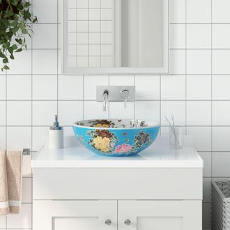 Berkfield Home Countertop Basin Multicolour Round OE&para;41x14 cm Ceramic in Blue | Size: 41x14 cm
