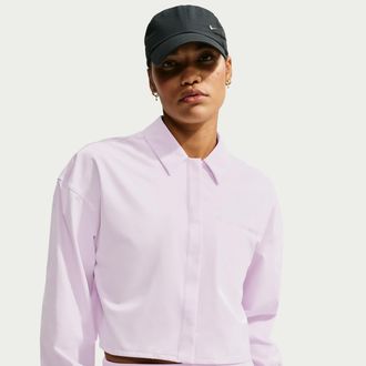 Nike Womens 24.7 PerfectStretch Dri-FIT UV Protection Cropped Long-Sleeve Shirt in Purple | IR8703-583