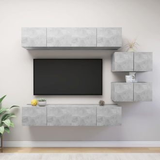 vidaXL Set Muebles De Sal&oacute;n Tv 6 Pzas Madera Ingenier&iacute;a Gris Hormig&oacute;n Vidaxl