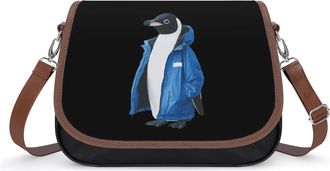 Generic Penguins in Blue Jacket Crossbody Bag Womens Handbag PU Message Bags Shoulder Purse with Adjustable Strap