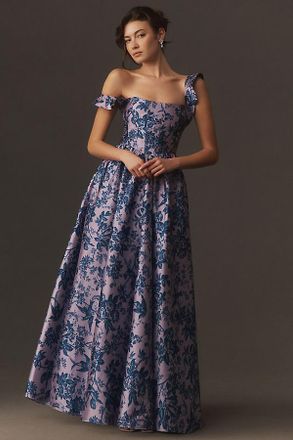 BHLDN Bow-Detailed Square-Neck A-Line Maxi Dress