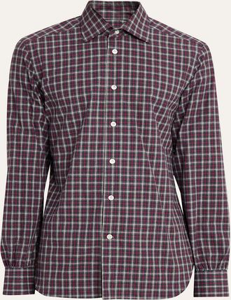 Kiton Mens Cotton Plaid Button-Down Shirt