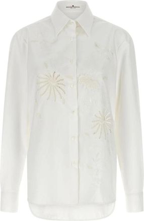 Ermanno Scervino Geborduurd katoenen poplin shirt - Dames - Overhemden - Wit - S - Katoen - Overhemden