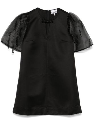 Ganni fringed organza mini dress - women - Recycled Polyester - 34 - Black