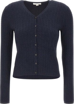 Vince Vest met kabels en V-hals - Dames - Vesten - Blauw - M - Wol - Truien & Vesten