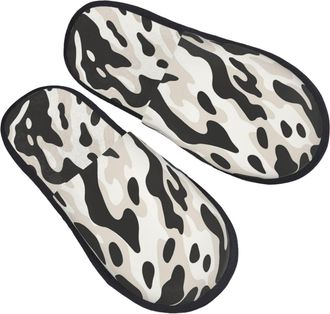 Generic House Slippers Cow Print Cozy Slippers Furry Anti-Slide Slipper For Holiday Winter Women M