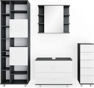 Vicco Conjunto De Muebles De Ba&ntilde;o Ilias, Blanco/antracita, 4 Piezas