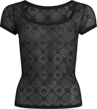 Marine Serre Sheer Black Mesh Flock Short-Sleeve Top