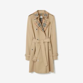 Burberry Short Check Collar Gabardine Trench Coat