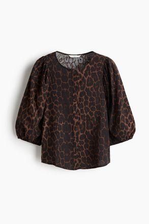 H&M Bluse aus Leinenmix - Braun/Leopardenprint