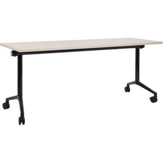 Beliani Scrivania rettangolare pieghevole con rotelle portatile con struttura in metallo marrone chiaro e nero 180 x 60 cm Cavi