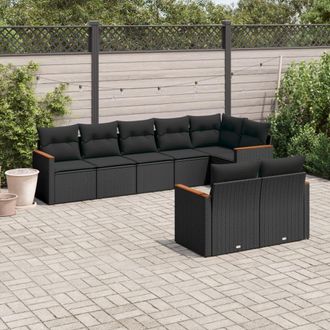 vidaXL Set De Sof&aacute;s De Jard&iacute;n 8 Piezas Y Cojines Rat&aacute;n Sint&eacute;tico Negro Vidaxl
