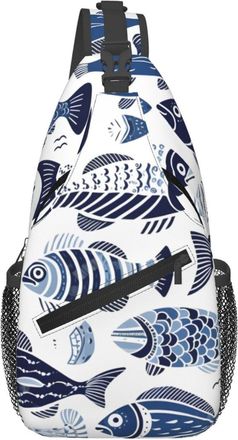 Generic Blue Cartoon Fishes Crossbody Bag Trendy Shoulder Bag Breathable Crossbody Bags For Workout Runner Women