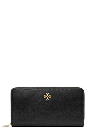 Tory Burch Charlie Leather Continental Zip Wallet in Black at Nordstrom