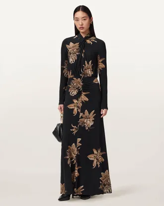 AllSaints Viscose Mina Floral A-Line Maxi Dress, Size: UK 14/US 10