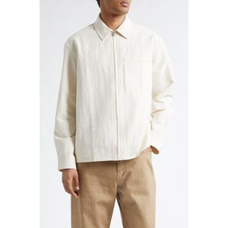 Jacquemus La Chemise Mecano Embroidered Zip Front Shirt in Off-White at Nordstrom, Size 42 Us