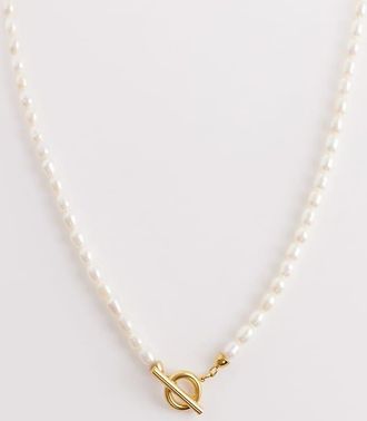 Abbott Lyon Collana con perle e dettaglio a T in acciaio inossidabile placcato oro 18k