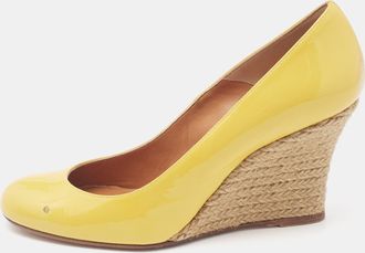 Lanvin Yellow Patent Leather Wedge Pumps