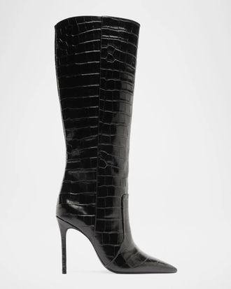 Schutz Samira 100MM Croc-Embossed Leather Knee-High Boots