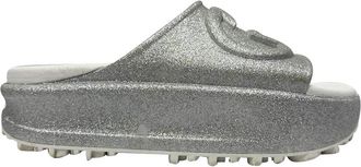 Gucci Womens Rubber Gg Logo Glittered Slide Sandal (Authentic Pre-Loved)