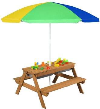 Costway Costway Mesa De Picnic Para Ni&ntilde;os 3 En 1 Con Sombrilla Desmontable Y Ajustable En Altura, Mesa De Agua Y Arena Para Ni&ntilde;os Con Tabla Desmontable, Mesa 
