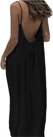 Generic Womens Solid Color Backless Dress Summer Open Back Spaghetti Strap Maxi Dresses Casual Flowy Dress Black