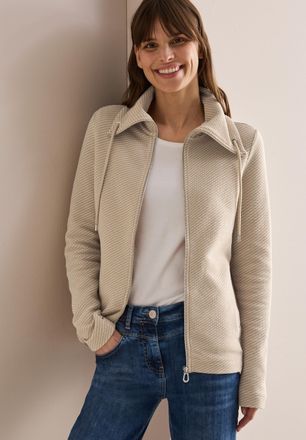 Cecil Sweatjacke CECIL, Damen, Gr. XL (44), lila (pearl beige), Web, Obermaterial: 61% Baumwolle, 37% Polyester, 2% Elasthan, unifarben, bequem h&uuml;ftbedecken
