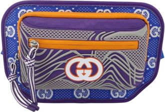 Gucci Panelled Front Pocket Belt Gg Jacquard Nylon And Rubber Purple Nylon Handbag (Pre-Owned)