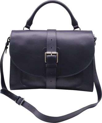 Proenza Schouler Buckled Top Handle Bag in Navy Blue Leather