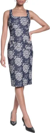Karl Lagerfeld Floral Stretch Denim Jacquard Sheath Dress in Indigo at Nordstrom, Size 12