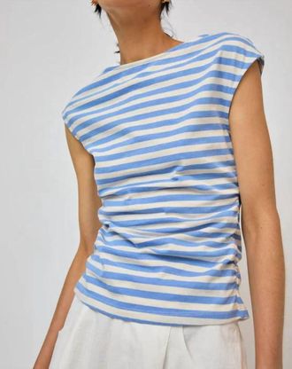 No.6 Store Carly Cotton T-Shirt In Blue & White Stripe