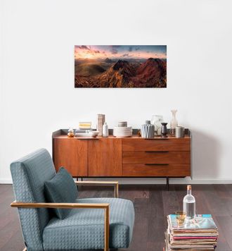 Komar Leinwandbild »Primeval Days - Grösse 90 x 40 cm« Baum Berge Blätter Foto Jahreszeiten Landschaft Meer Natur Palmen Strand Packung, 1 Stk. tlg. Keilrah