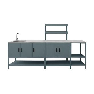 Sweeek Cocina exterior de 3 m&oacute;dulos de acero inoxidable, azul gris