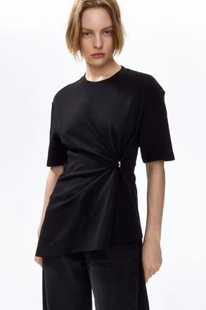 H&M Draped-detail asymmetric top in Black at Nordstrom, Size X-Small