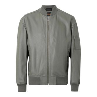 HUGO BOSS Jassen, Heren, Grijs, XL, Leer, Jakri Leren Jas