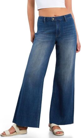 HINT OF BLU Flat Front Wide Leg Jeans in Atlas Blue at Nordstrom, Size 31
