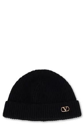 Valentino Garavani Black Logo Beanie Hat