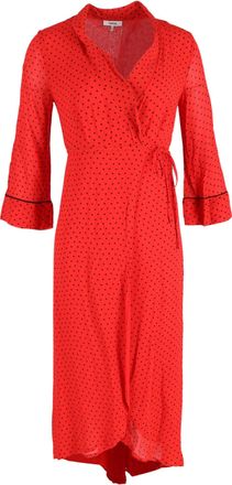 Ganni Ganni Polka-Dot Chiffon Wrap Midi Dress In Red Viscose