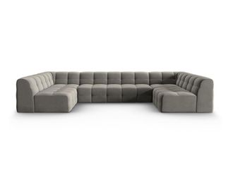 MICADONI Sof&aacute; panor&aacute;mico 7 plazas de terciopelo gris oscuro