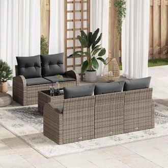 vidaXL Vidaxl - Conjunto De Sof&aacute; De Jard&iacute;n 6 Pcs Gris 55 X 55 X 37 Cm Polirat&aacute;n