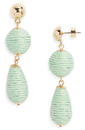 Nordstrom Triple Linear Drop Raffia Earrings in Seafoam- Gold at Nordstrom