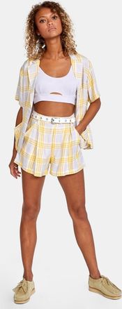 Rvca Rvca Downer Sweat Shorts Womens White Plaid Woven High Waisted JDM504