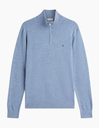 Tommy Hilfiger Mens Tommy Hilfiger Quarter Zip Sweater DOZ Brisk Blue Heather - Size: 40