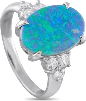Luxury Bazaar Platinum 0.40ct Diamond and Australian Black Opal Ring MF07-070126