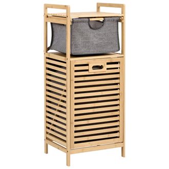 Beliani Armario De Ba&ntilde;o De Bamb&uacute; Puerta Abatible Con Cesta Estante Marr&oacute;n Claro 95 Cm Cutervo
