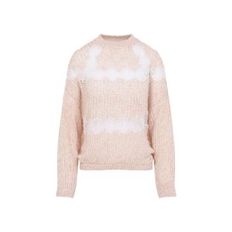 Giambattista Valli Soft Beige Wool-Cashmere Blend Sweater With Fuzzy Stripes