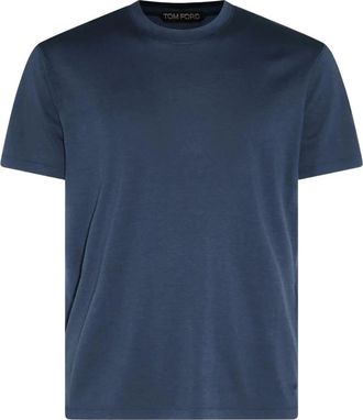 Tom Ford Tops, Heren, Blauw, L, Katoen, Lyocell Katoen T-shirt